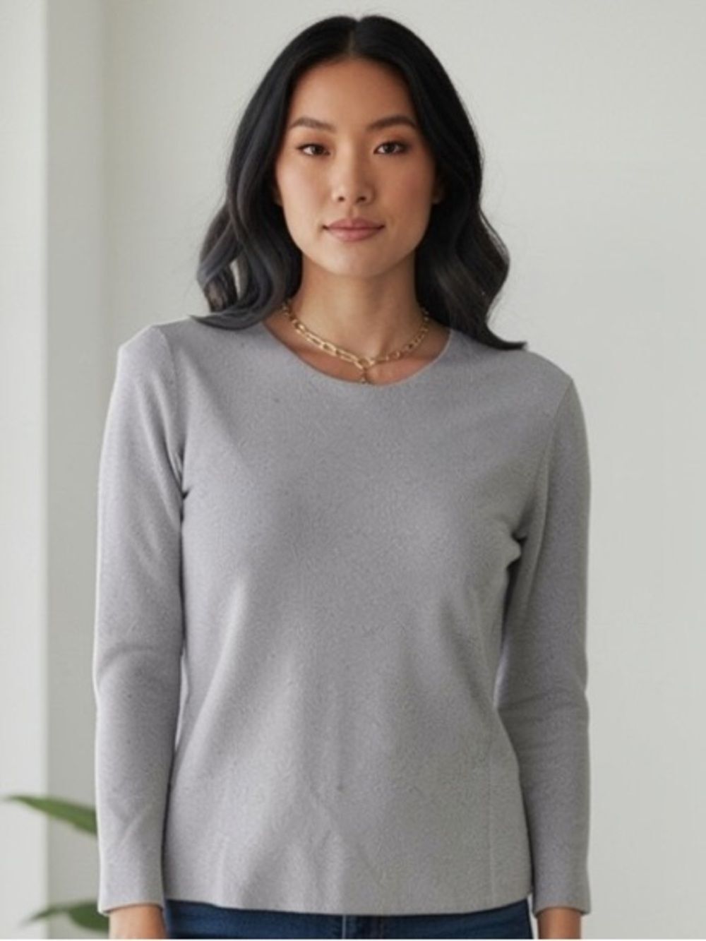 Michael Kors Light Gray Knit Top with Back Logo Plate